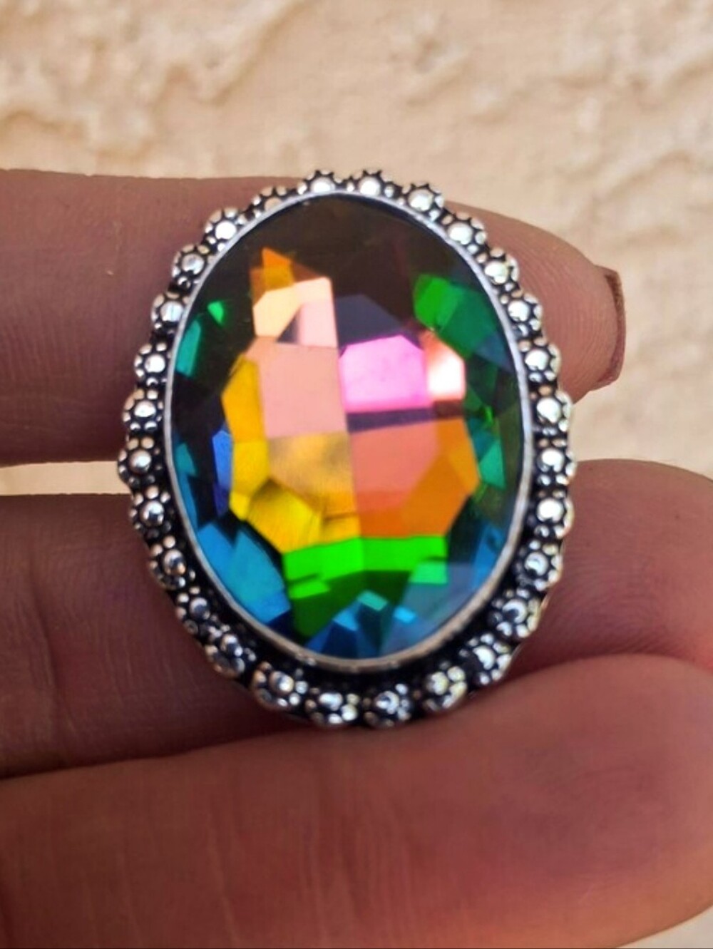 Mystic Topaz Gemstone Sterling Silver Ring